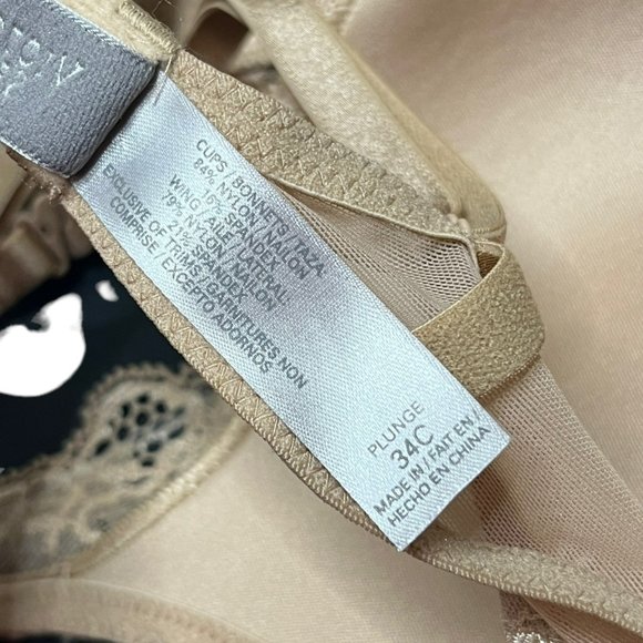 VTG Victorias Secret Plunge Bra Silver Label 34C Lace Beige‎ Padded Underwire - Picture 6 of 8